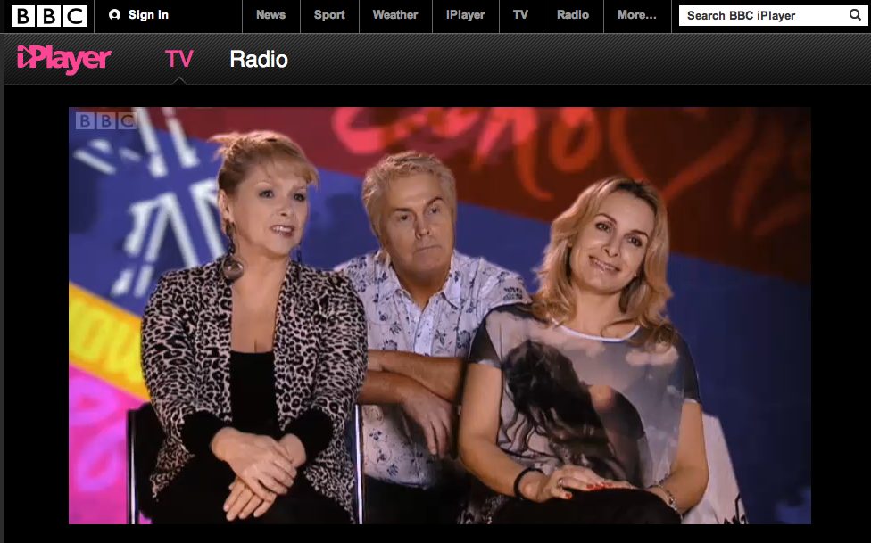 Jay Aston wearing the Mango T-shirt with my image on BBC
